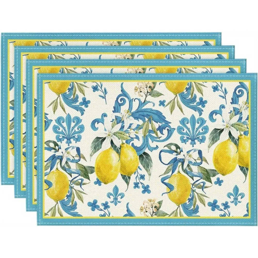 4pcs Blue Lemon Iris Summer Placemats 118 in x 157 Seasonal Table Mats For Party Kitchen Dining Decoration 250618