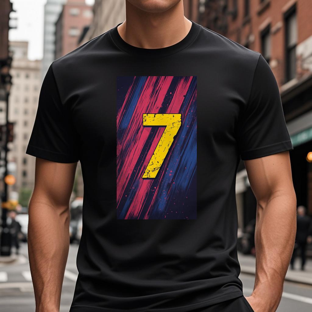 a T-shirt with the number 7 in red, yellow and blue Short sleeve S-3XL