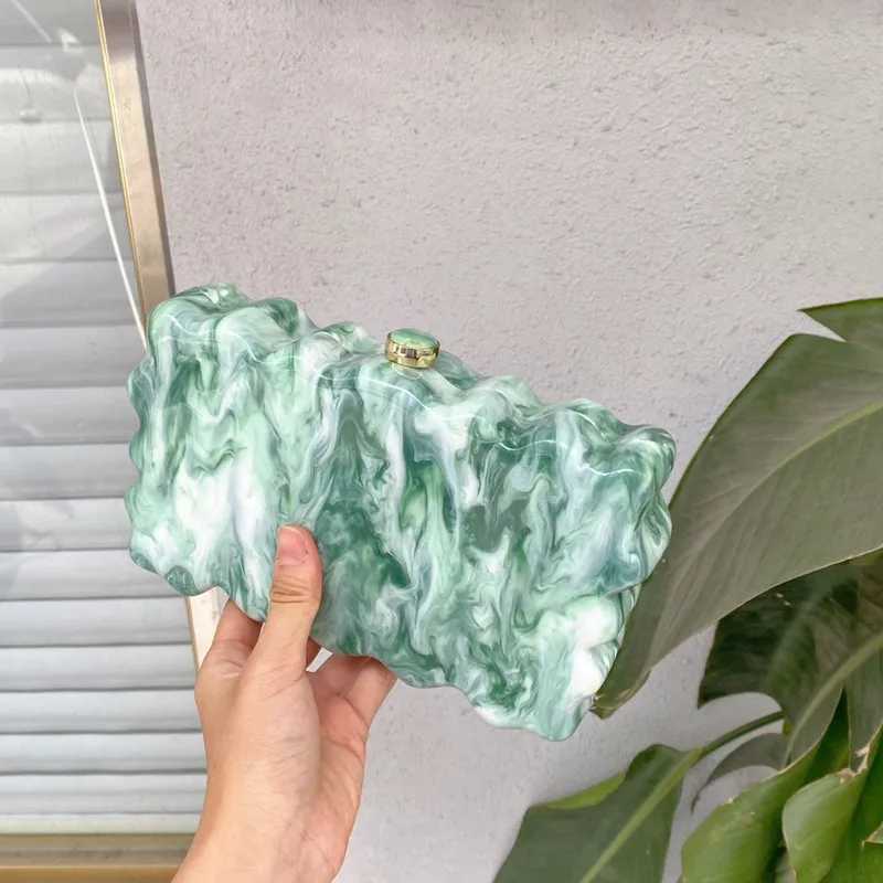 2024 New Womens Clutch Bag Summer Evening Party Lemon Wavy Marble Print Handbag Ladies Metal Chain Shoulder Bag Z250618