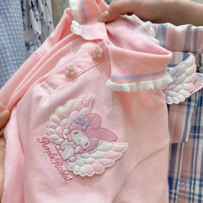 Sanrio Kawaii Kuromi Kids Plaid Skirt Set Korean Childrens Clothes Summer Fashion Sanrio Anime Cute Girl T-Shirt Pleated Skirt 2PcsXJ250618