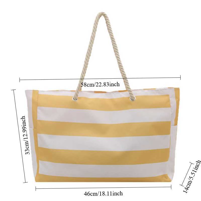 Striped Zipper Outer Bag for Outdoor Travel and Shoulder Waterproof and Sand Resistant Canvas Convenient Folding Beach Bag B250618