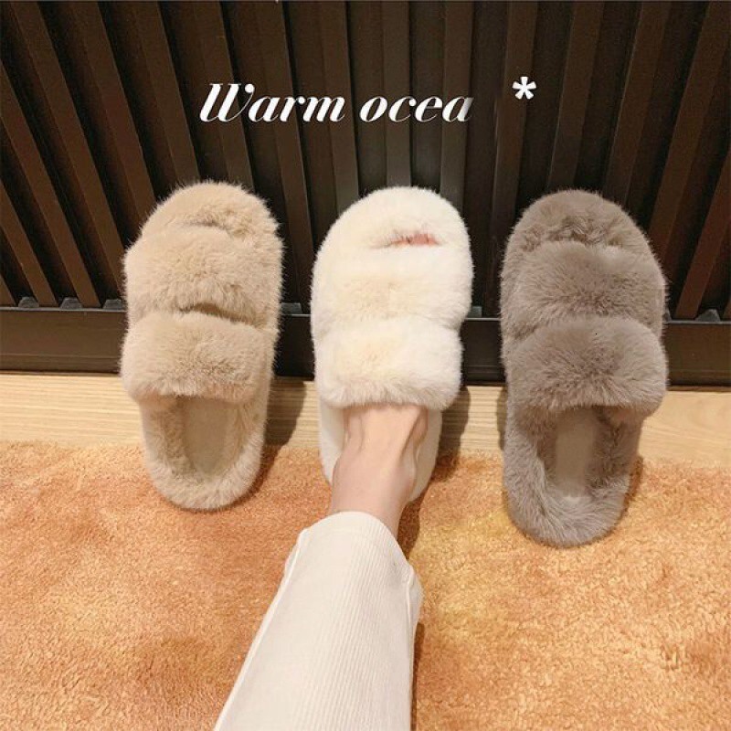 Women's fur slippers outdoor new Korean fashion shoes autumn and winter home indoor cotton slippers designer sandals slippers