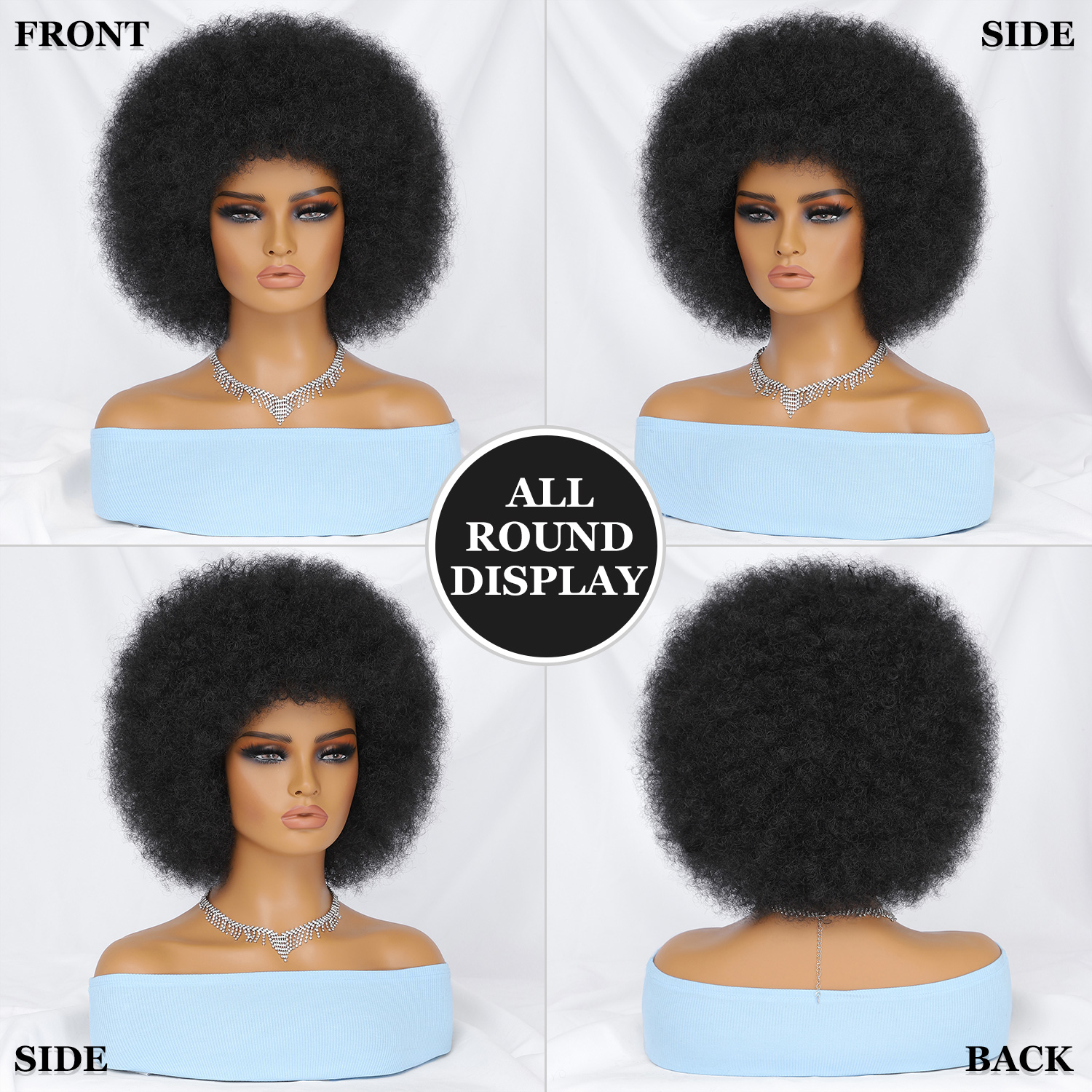 Fluffy Afro Synthetic Curly Short Glueless Chemical Fiber Wig for Black Women 10 Inches 13X4x1 Natural
