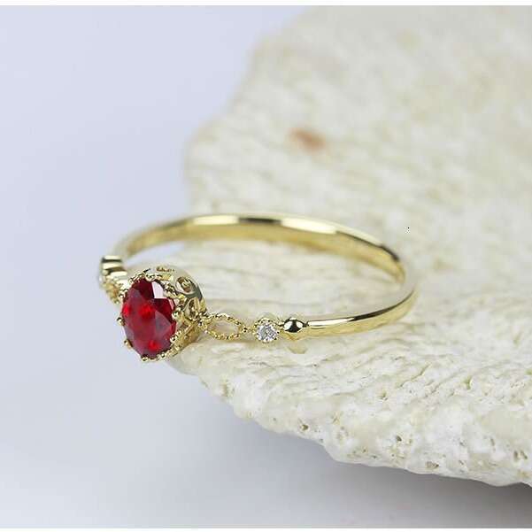 14k Rose Gold Natural Blood Red Oval Luxury Crown Queen Plated Inlaid Ring