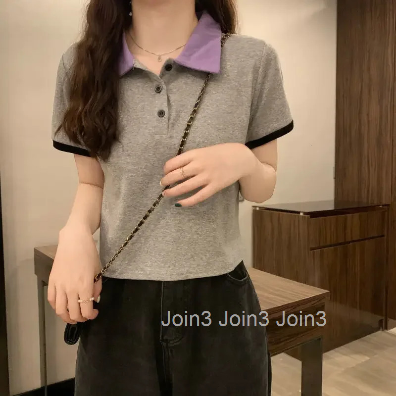 Slim Polo Neck T Shirt for Women Summer Outfit Woman Tshirt Womens Short Sleeve T-shirt Korean Clothing Polyester Trend 2025 In