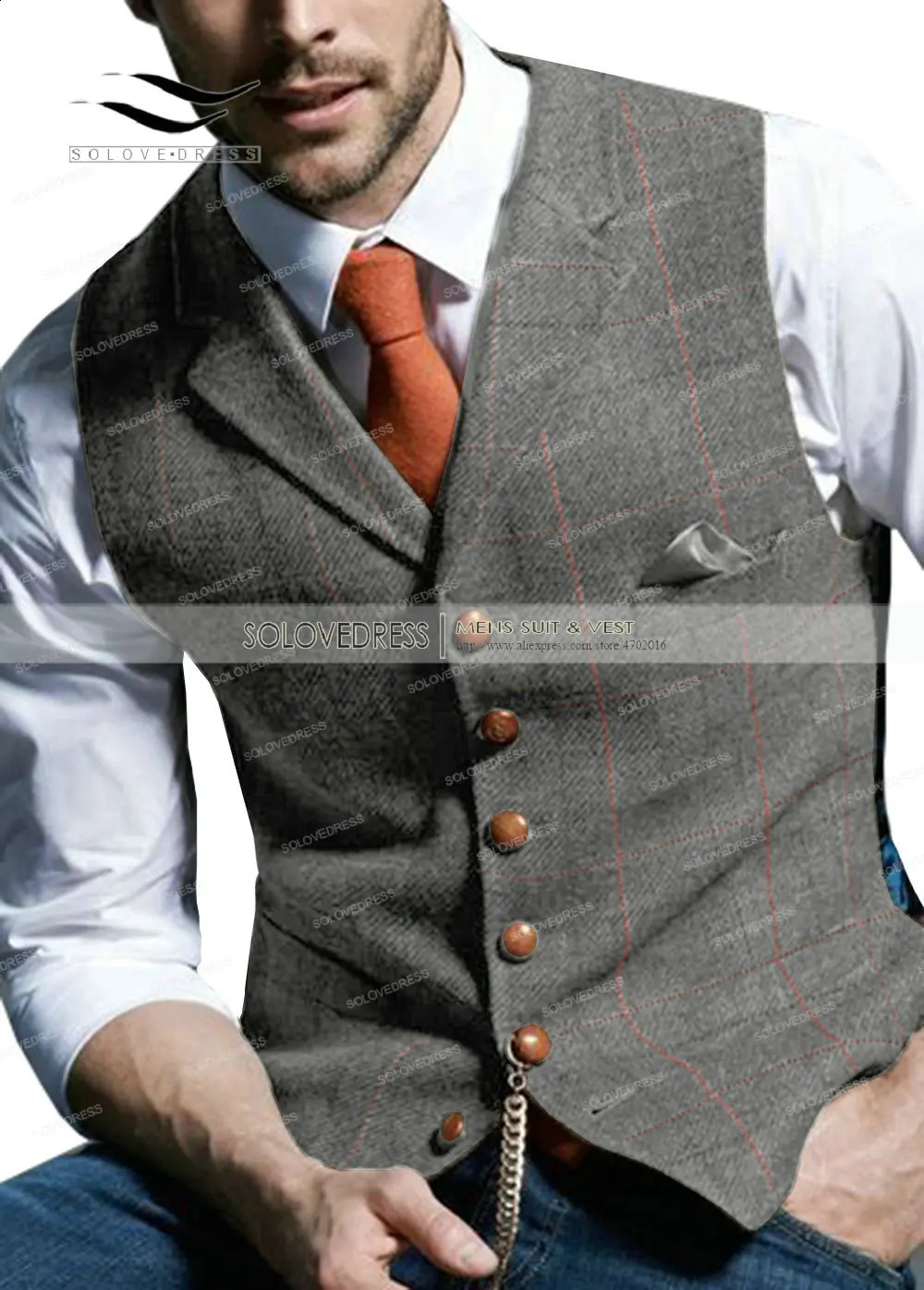 Brown Casual Gentleman Mens Army Green Vest Plaid Soft Wool Jacket Tweed Business Waistcoat For Wedding Man 250614