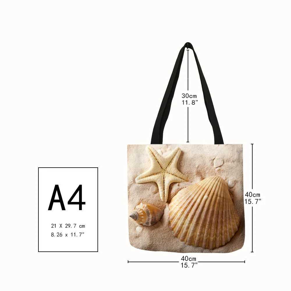 Ladies Shoulder Bag Blue Ocean Starfish Beach Sand Prints Tote Shopping Bag Linen Fabric Beautiful Casual Practical Handbag B250618