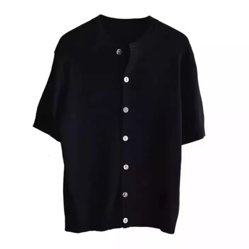 y Men Knitted Cardigan Short Sleeve Summer Thin Singlebreasted Knit Sweater Breathable Ice Silk Tshirt Outerwear 250617