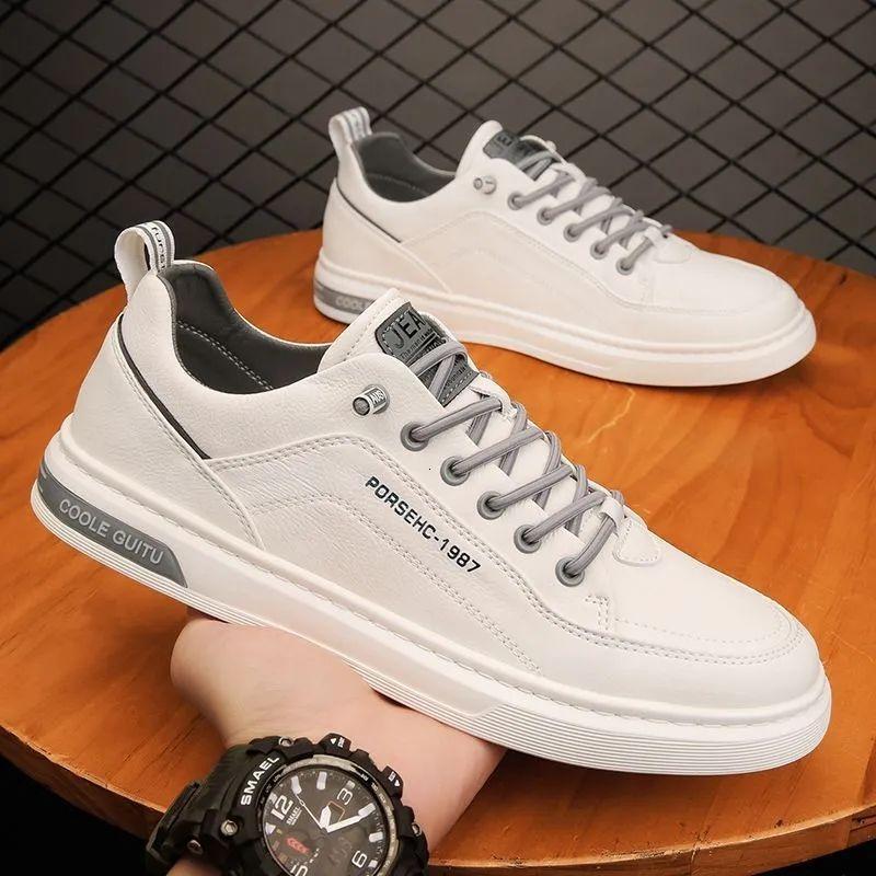 Cowhide Sneakers New Trend Casual Versatile Leather Men S Slip On Casual Shoes White Shoes Ddmysaturn