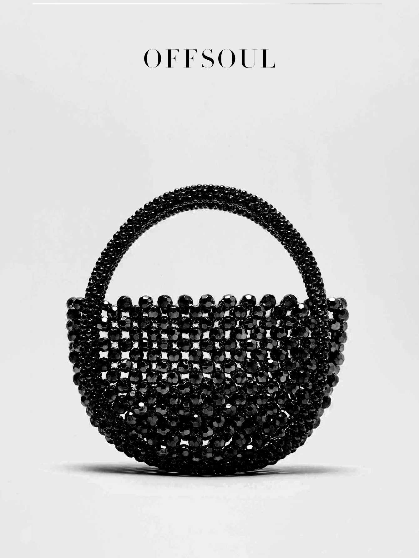 Hollow Hand-Made Metal Sense Gold Beads Woven Handbag Half-Round String Beads Pearl Bag Round Handbag Z250618