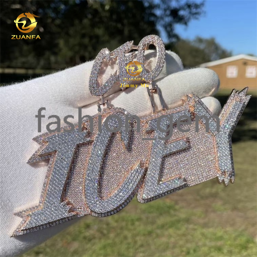 Customized Personalized Big Iced Out Initial Letter Pendant Nameplate Rapper Jewelry Two Tone Hip Hop Letter Pendant Necklace