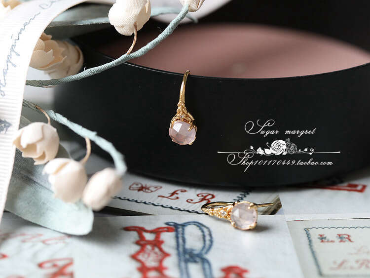 Girl's Prayer Classic Internet Celebrity Live Same Style Pink Crystal Open Luxury Ring Necklace Earrings for Women