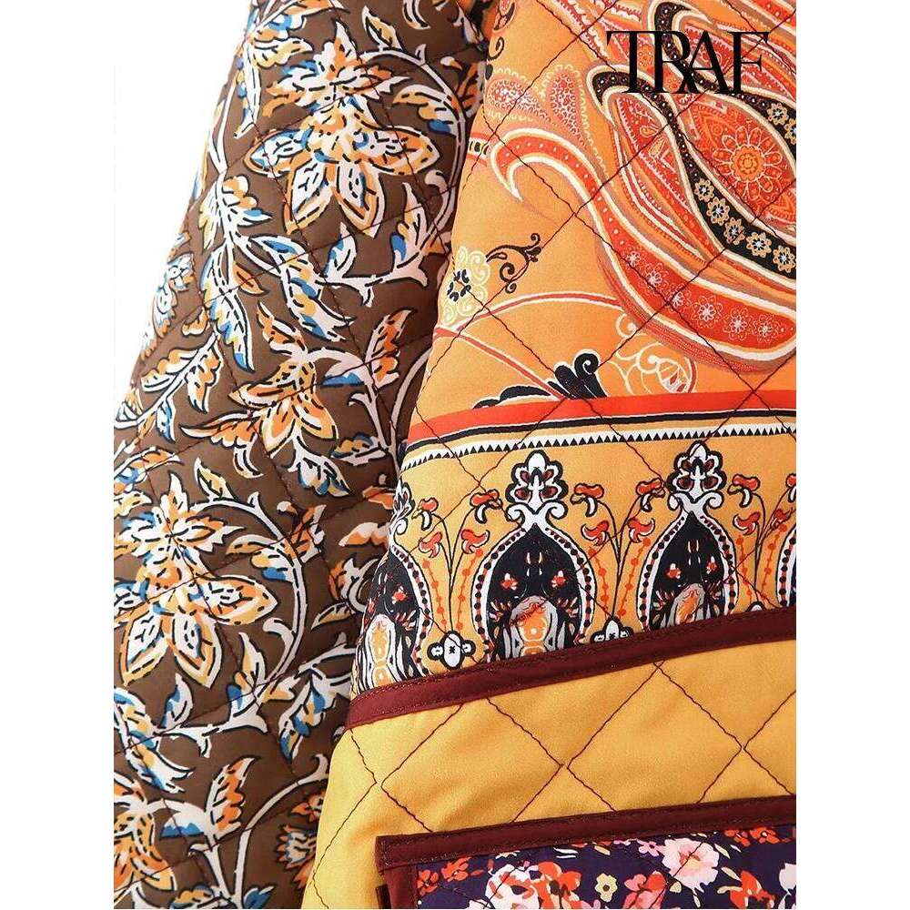 Women Fashion Ethnic Color Crash Floral Personalized Patch Single Breasted Trendy Warm Casual Jacket