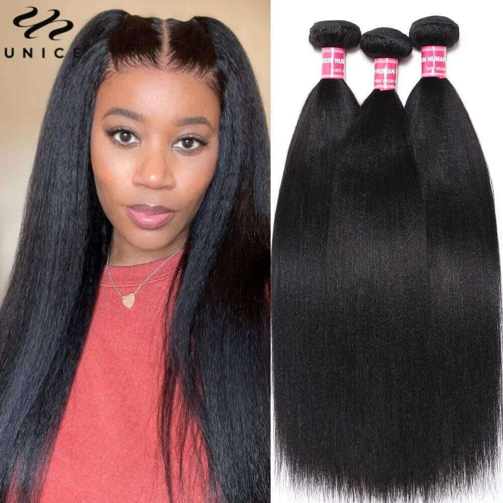 UNice Yaki Straight 100g Per Bundle 100% Human Hair Sew In Weaves 8-26 Inch Natutral Color 1/3/4 Bundles