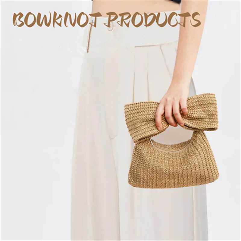 Chic Bowknot Straw Handbag for Women Summer Stylish Design Woven Clutches Cute Purse Suitable for Daily Use Party Holiday Travel Z250618