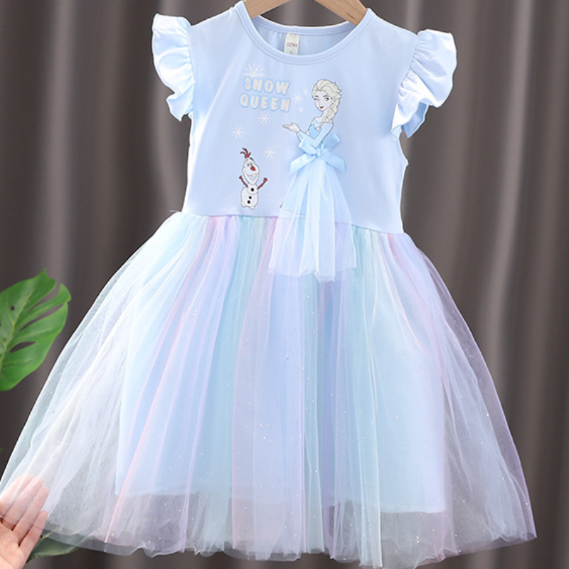 DISNEY girls designer clothes Frozen Elsa princess Skirt Netting Princess Dress for Baby Girls Summer children's skirt Puff-sleeved designer summ