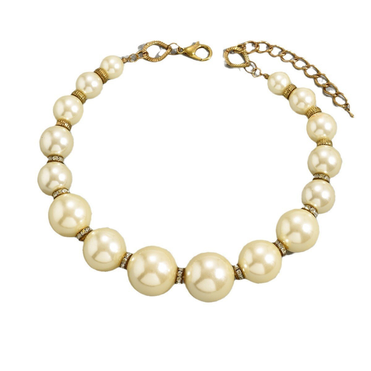 Inlaid Pearl Zircon Personality Design Hip-Hop Style Clavicle Chain Beaded Necklace