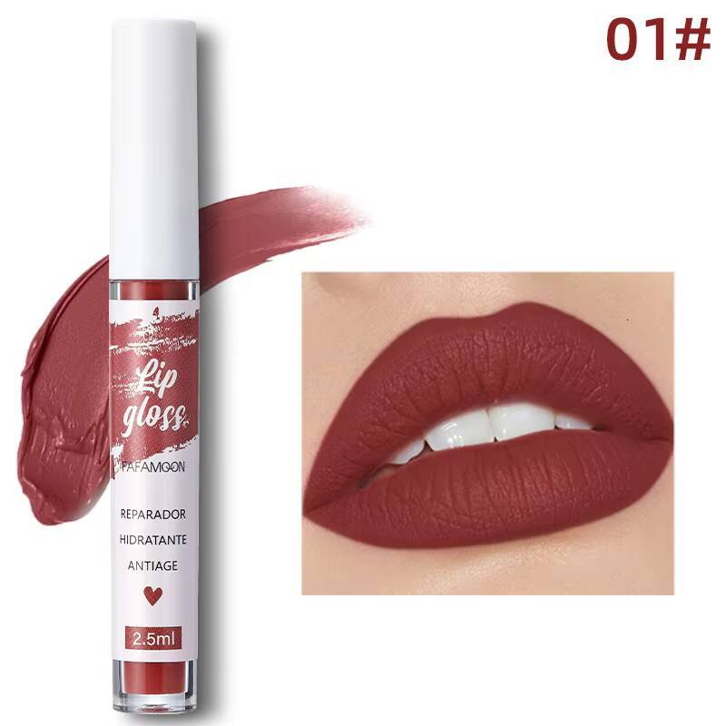 Korean Matte Liquid Lipstick Glaze Moisturizing Waterproof Durable Mud Non-stick Cup Rose Red Lip Gloss Makeup happy
