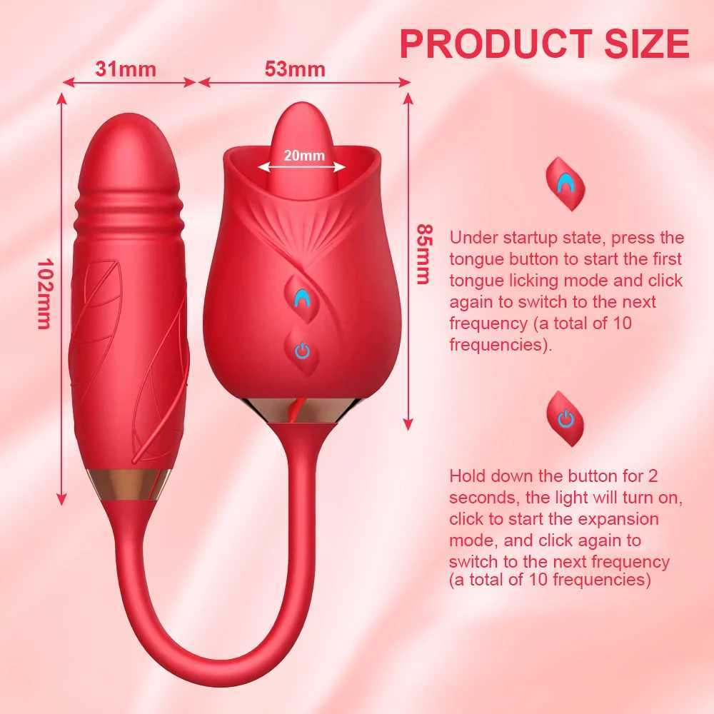Tongue Licking Clitoral Nipple Vibrator Womens Retractable Vibrating Dildo Masturbator Vagina Massager Rose Vibrator Sex ToyXJ250618
