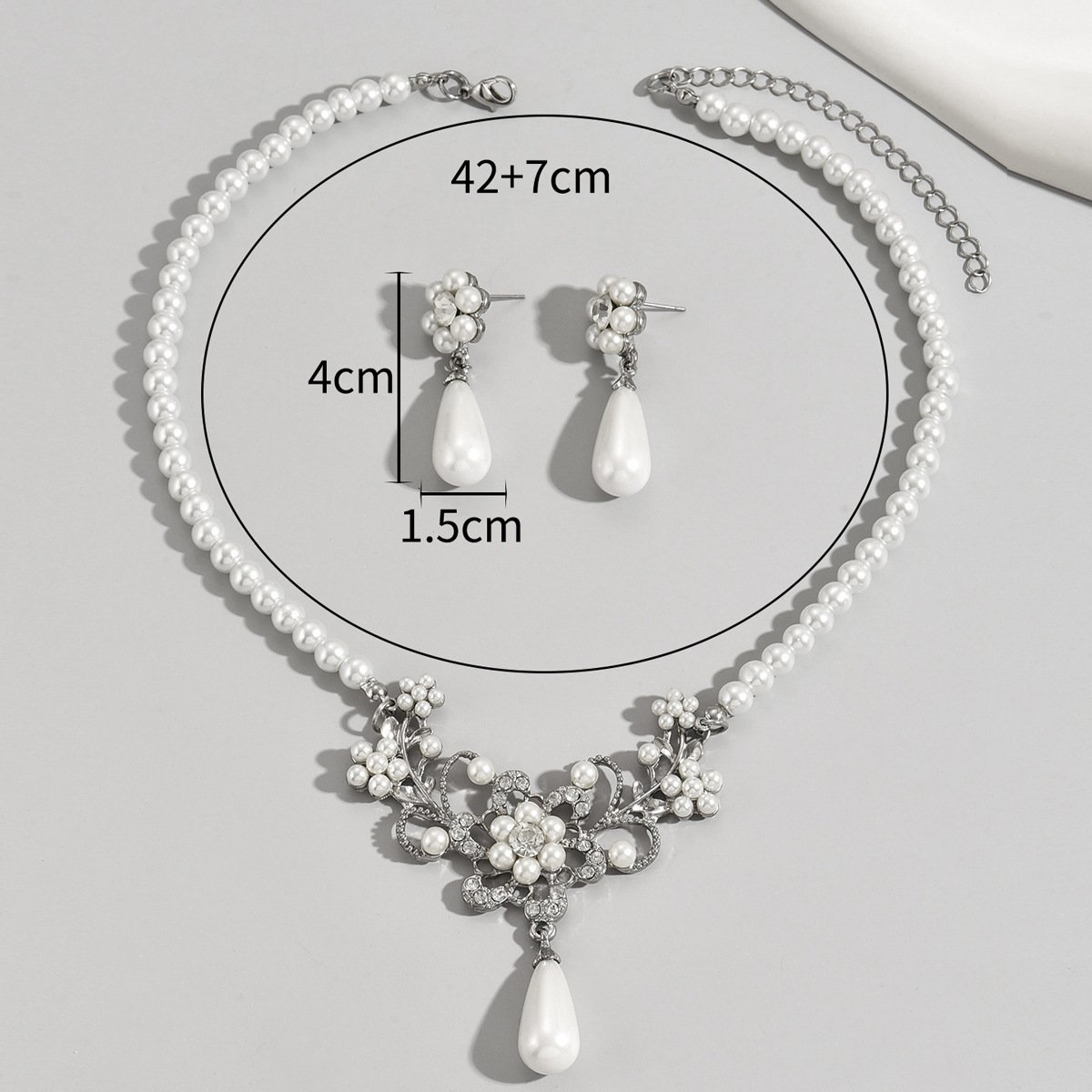 Elegant American Style Pearl Inlaid with Zircon Plum Blossom Design Earrings Necklace Set