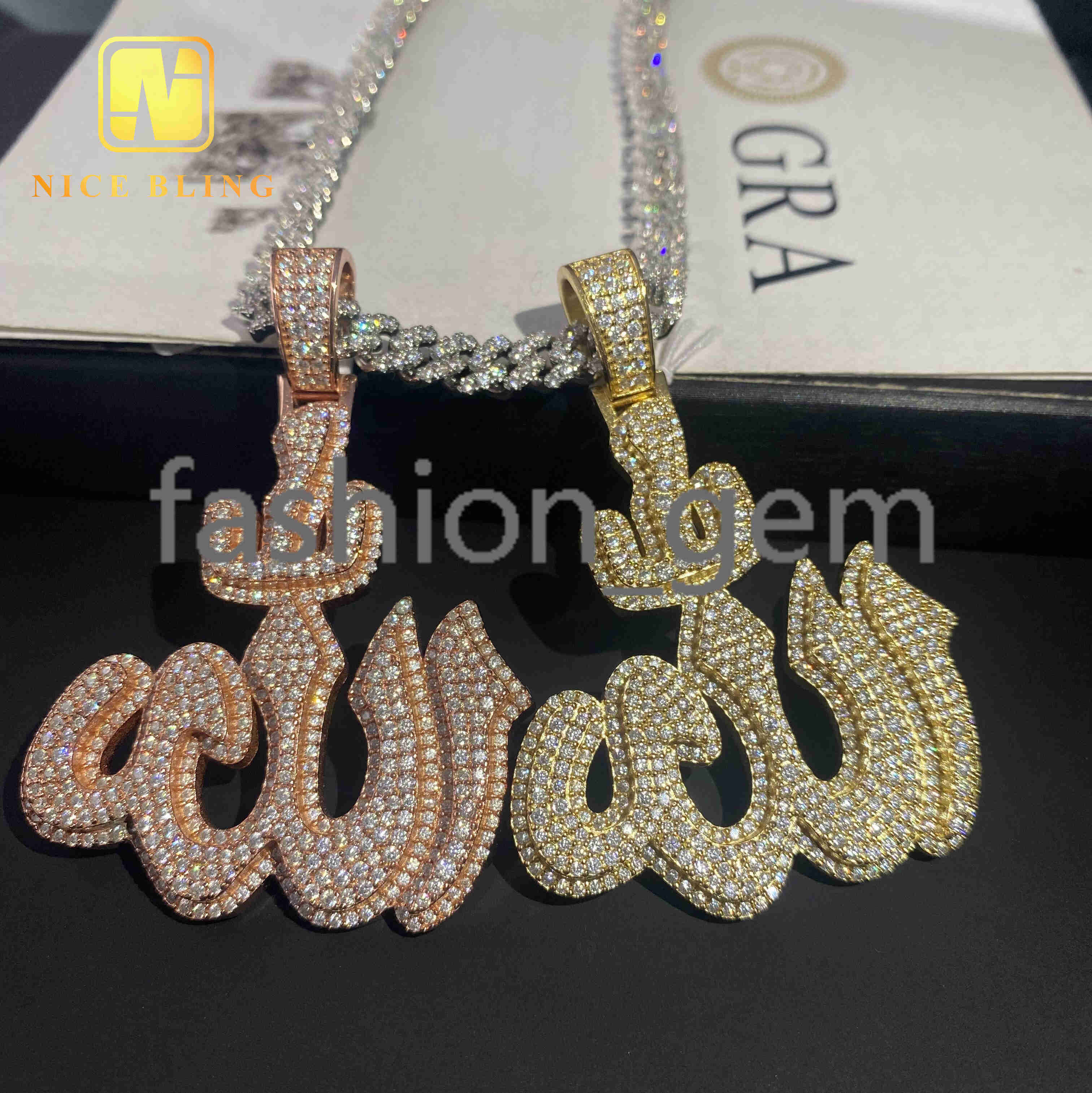 Pass Diamond Tester Custom Hip Hop Moissanite Diamond Jewelry Ice Out 925 Sterling Silver VVS Moissanite Fire Allah Pendant