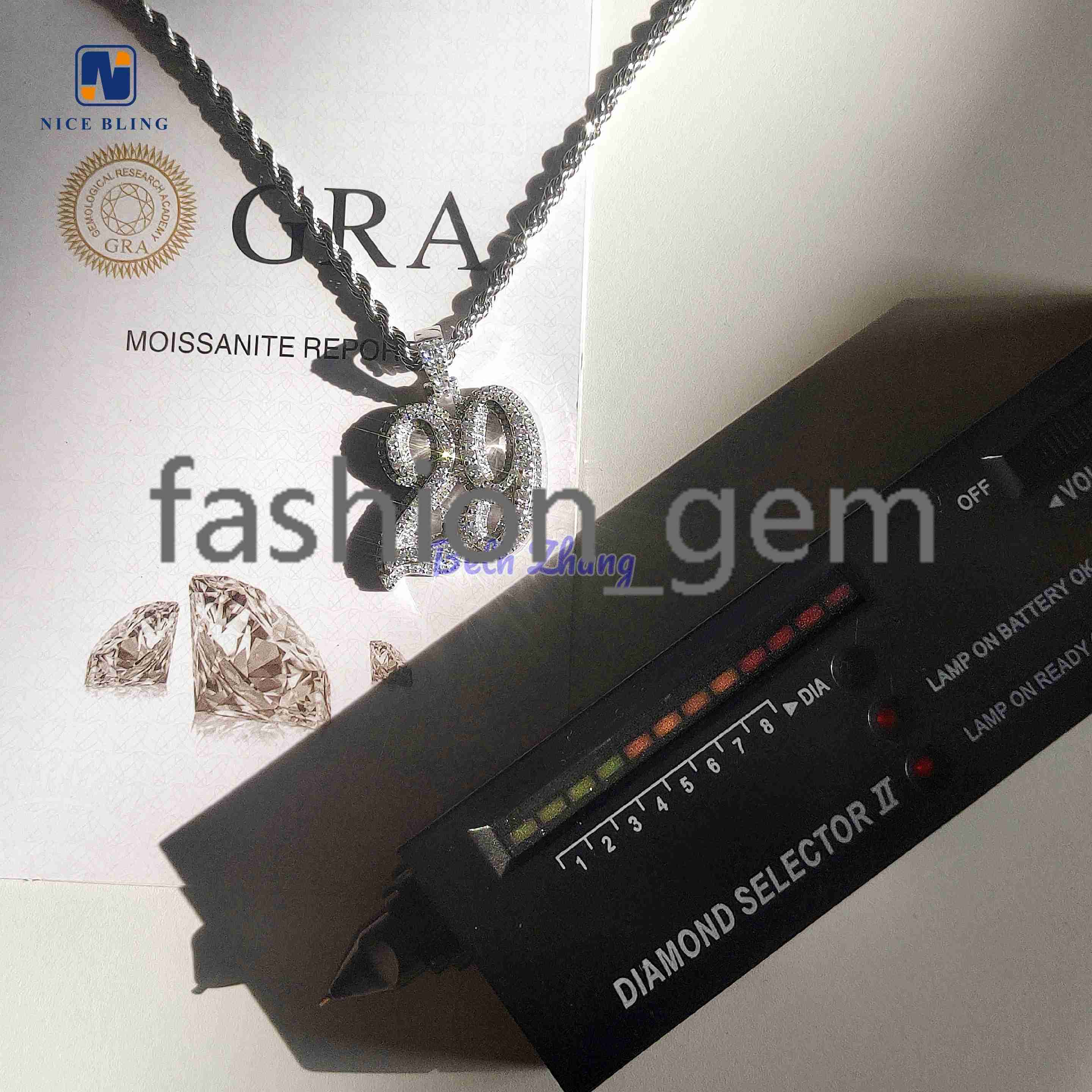 Customized Initial Letter Pendant 925 Silver Charms Hip Hop Moissanite Diamond Jewelry Iced Out Name Charm