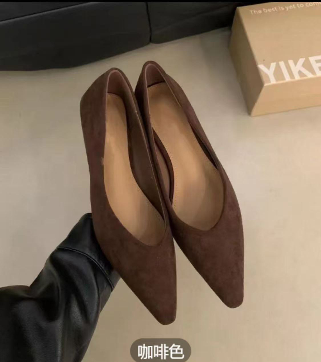 2025 New Slip-On Loafers for Women Versatile Autumn Winter Pointed Toe Brown Breathable Kitten Heels Low Heel High-End Feel ddmythur