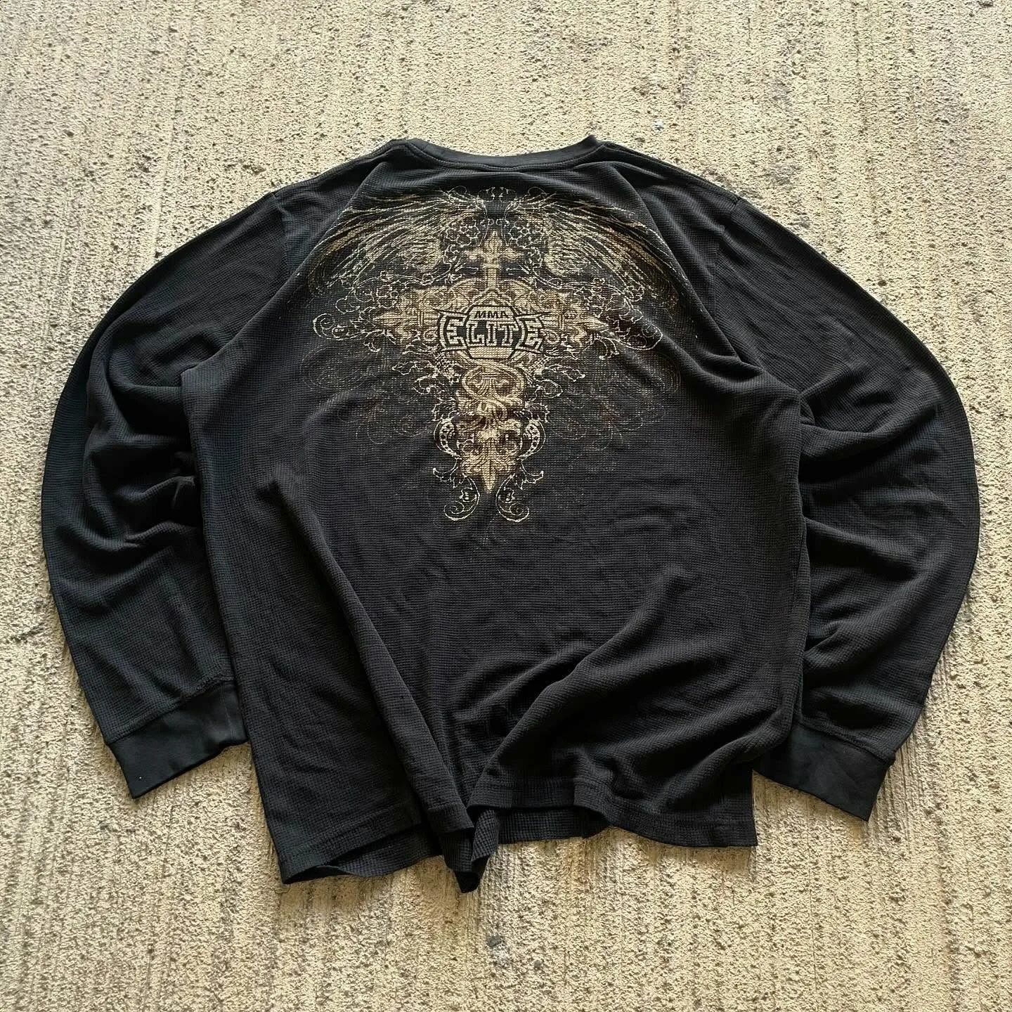 Streetwear Retro Gothic Cross Wings Graphic Long Sleeves Men Women Y2K Harajuku Black Cotton Long Sleeves Autumn Casual Tops 250617