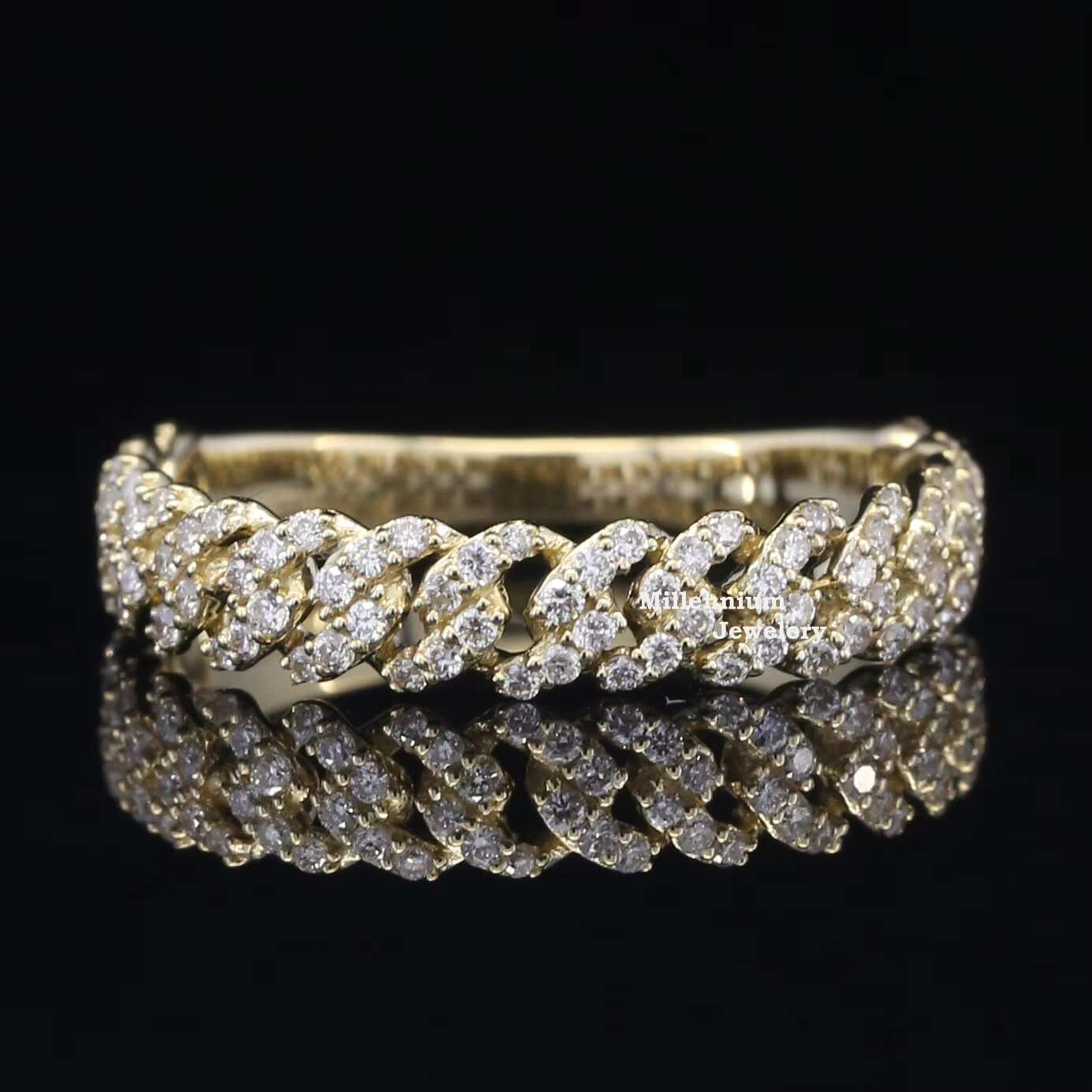 Low Price Round Cut Moissanite Diamond Ring Gold Plated 925 Sterling Silver Miami Cuban Chain Design Hip Hop Ring