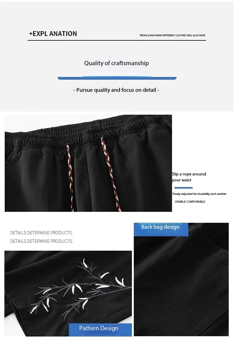 Designer Men's Summer Casual Pants Teenagers' Embroidered Straight-Leg Trousers Black Sports Versatile Loose-Fit Long Pants