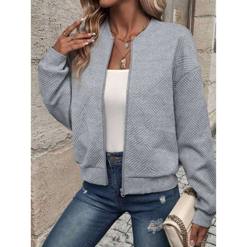 Jacket, for women, with zipper, solid color, fashionable, European and American style, 2024