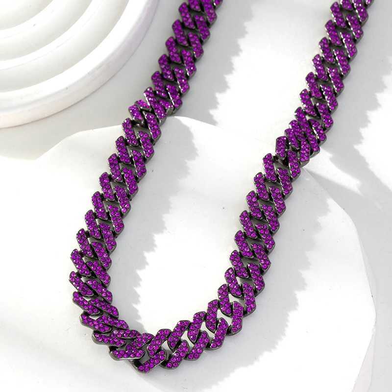 New Arrival HipHop Men Wen Cuban Chain Necklaces Black Color Plated Purple Rhinestone Necklace Fashion Jewelry Rpers GiftsC250617