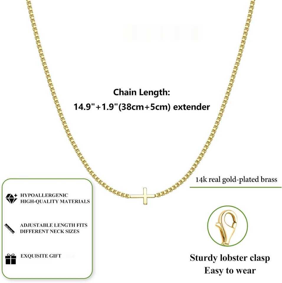 Cross Necklace for Women 14K Gold Plated Small Cross Pendant Choker Simple Trendy Charm Chain Necklace Jewelry Religious Gift W250618