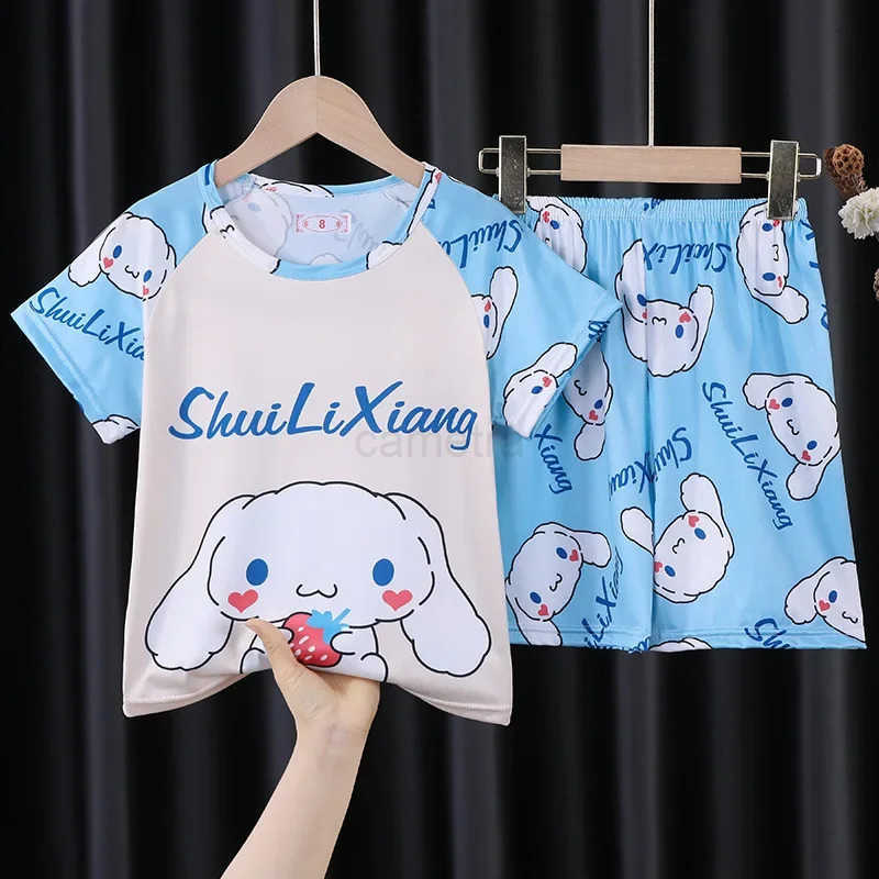 Sanrio Summer Cartoon Pajamas for Children Boys and Girls Short Sleeve Home Clothes Set Lightweight Sleepwear and Loungewear XJ250618XJ250618