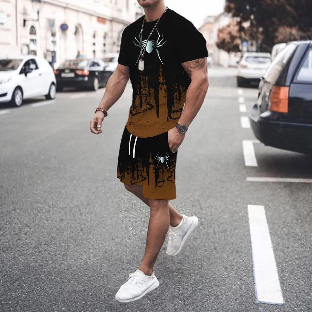 3D Printed Men s Casual Gradient TShirt Shorts Set Tracksuit Male 2 Pieces Fashion Outfit Man Clothing Jogging Suit 250614