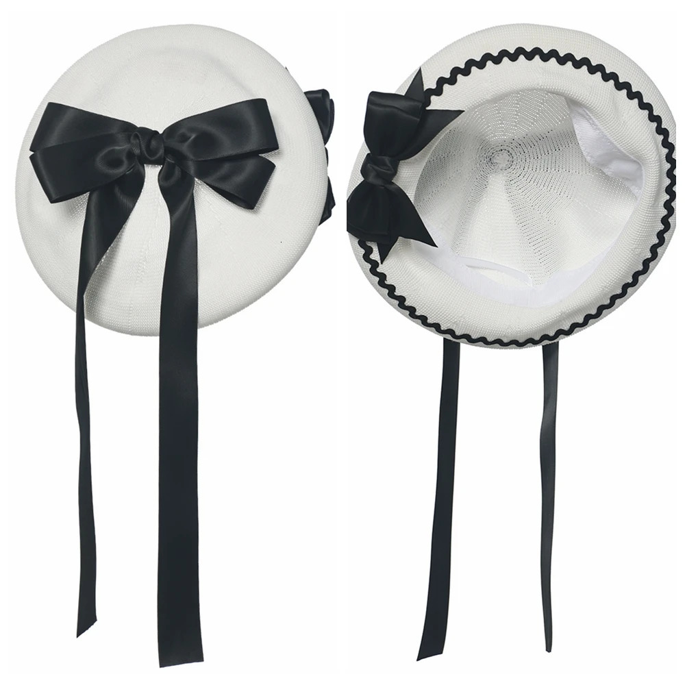 Cute Lolita Beret Cap Women Girl Fashion Korea Casual Breathable Plaid Big Bow Hats 250604