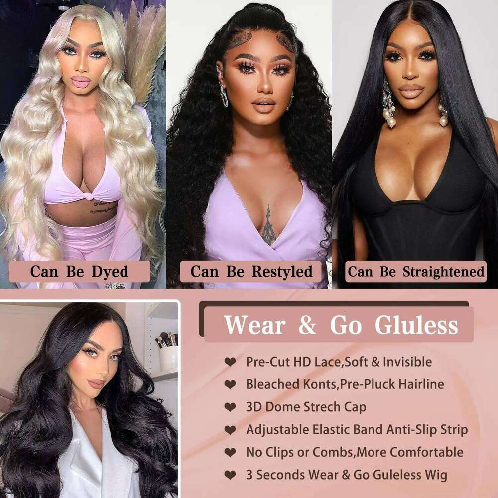 Ready to Wear 4x4 5x5 Cut HD Closure Glueless Human Hair Pre Plucked 36 Inch Brazilian Body Wave Lace Frontal Wigs