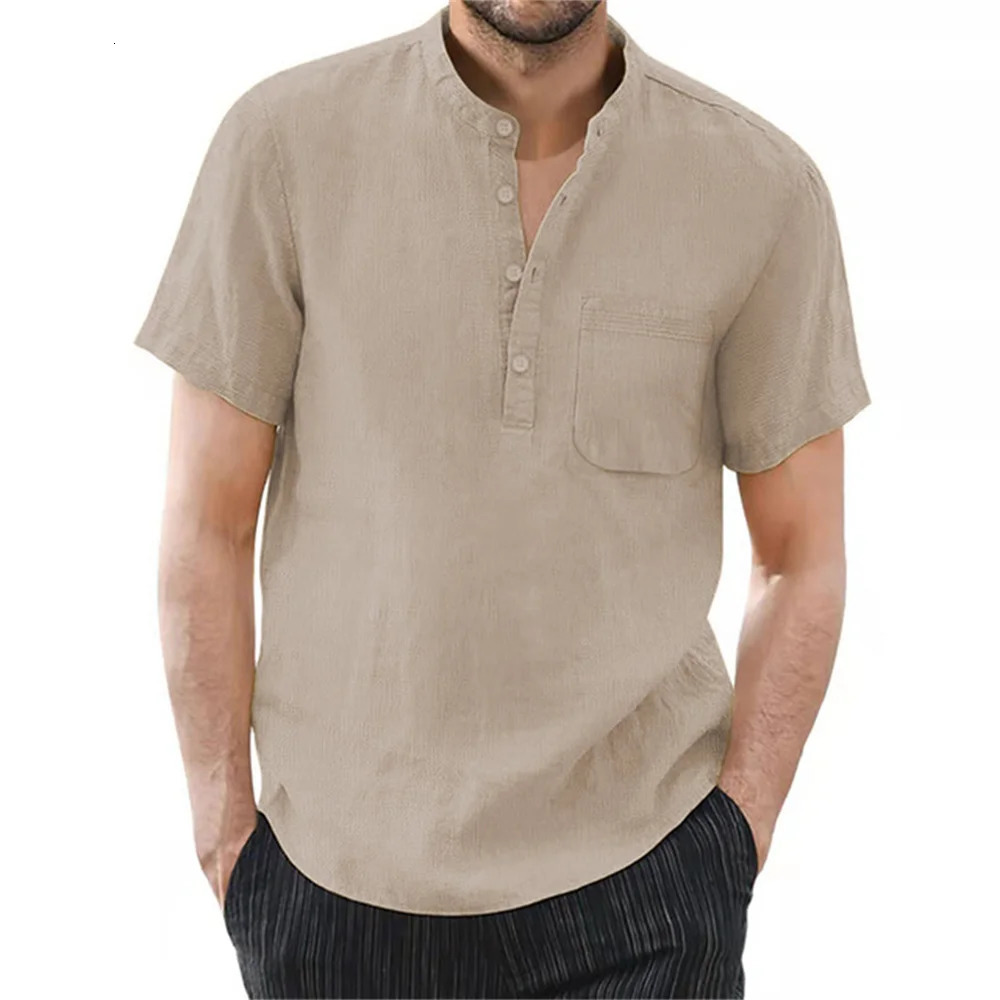 Mens Short Sleeve T-shirt Cotton and Linen Casual Mens T-shirts Solid Color Summer Shirt Male Cozy Breathable 250616