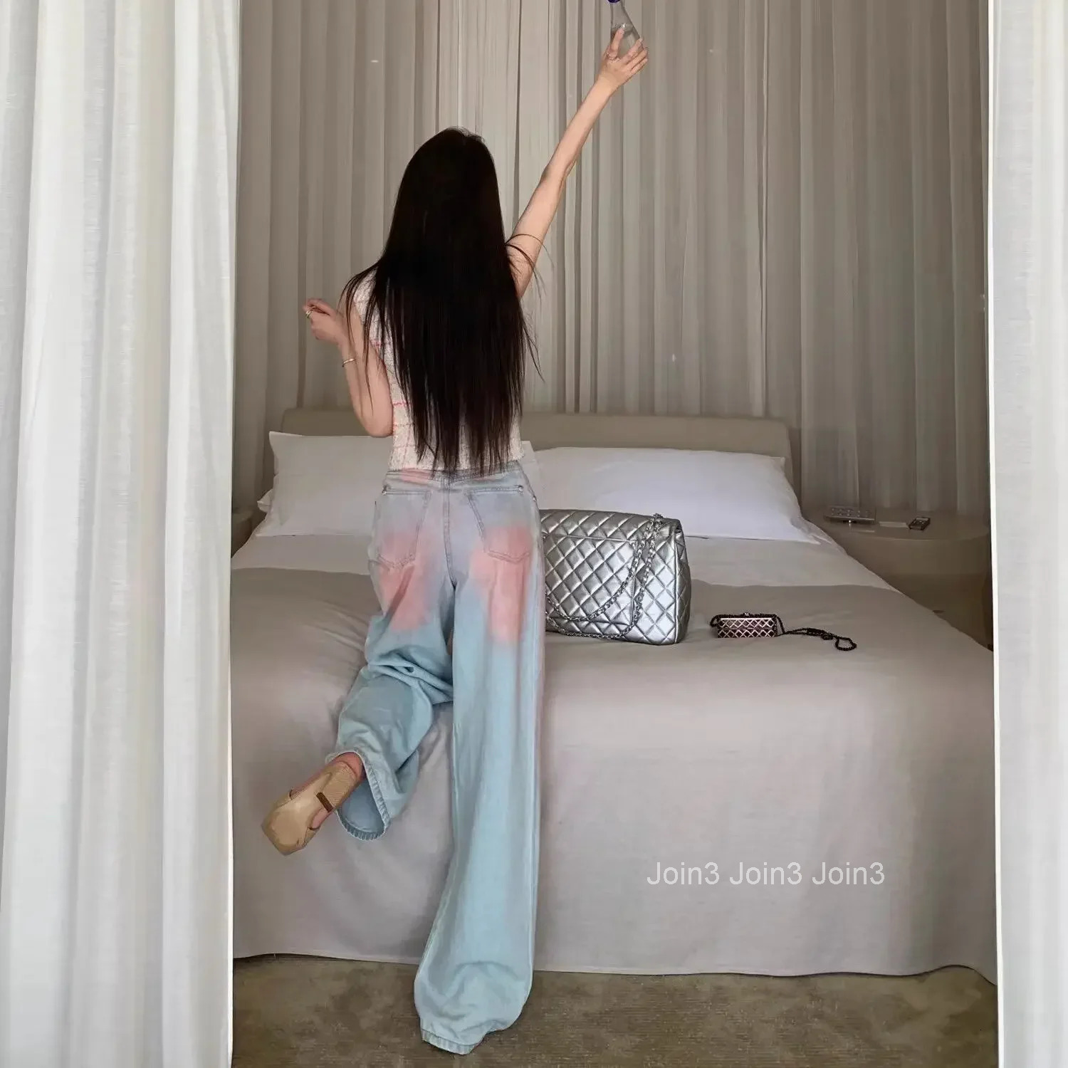 Womens Jeans Tie Dye Denim Pants for Women High Waist Shot Wide Leg Trousers Pant Vibrant 2025 Korean Style Original 2000s Y2k Z