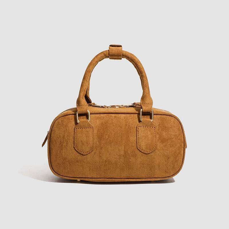 Faux Suede Boston Messenger Bags For Women Designer Handbag Purses 2024 New In Vintage Zipper Commute Shoulder Crossbody