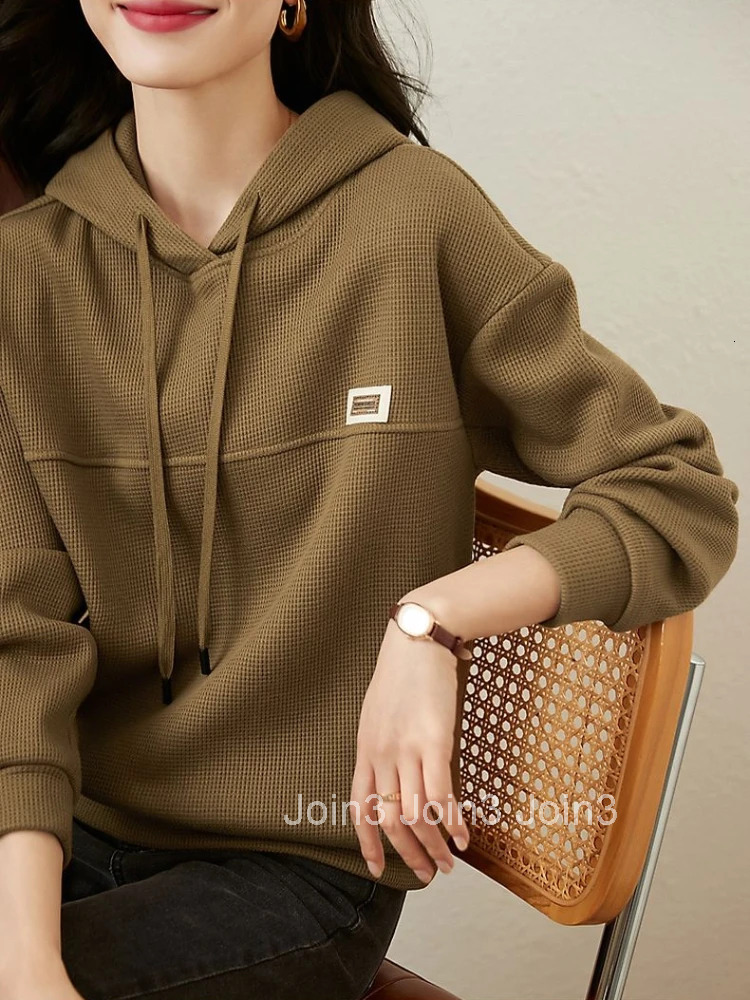Brown Womens Sweatshirt Slim Plain Top Sport Hoodies Hooded Xxl Korean Fashion Autumn and Winter Woman Clothing E New in M Kpop