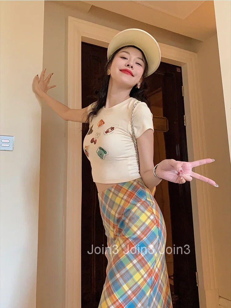 High Waist Woman Skirt Wrap Skirts for Women Midi Tight Plaid New in V Modest Korean Style Fashion Harajuku Casual 2025 Trend