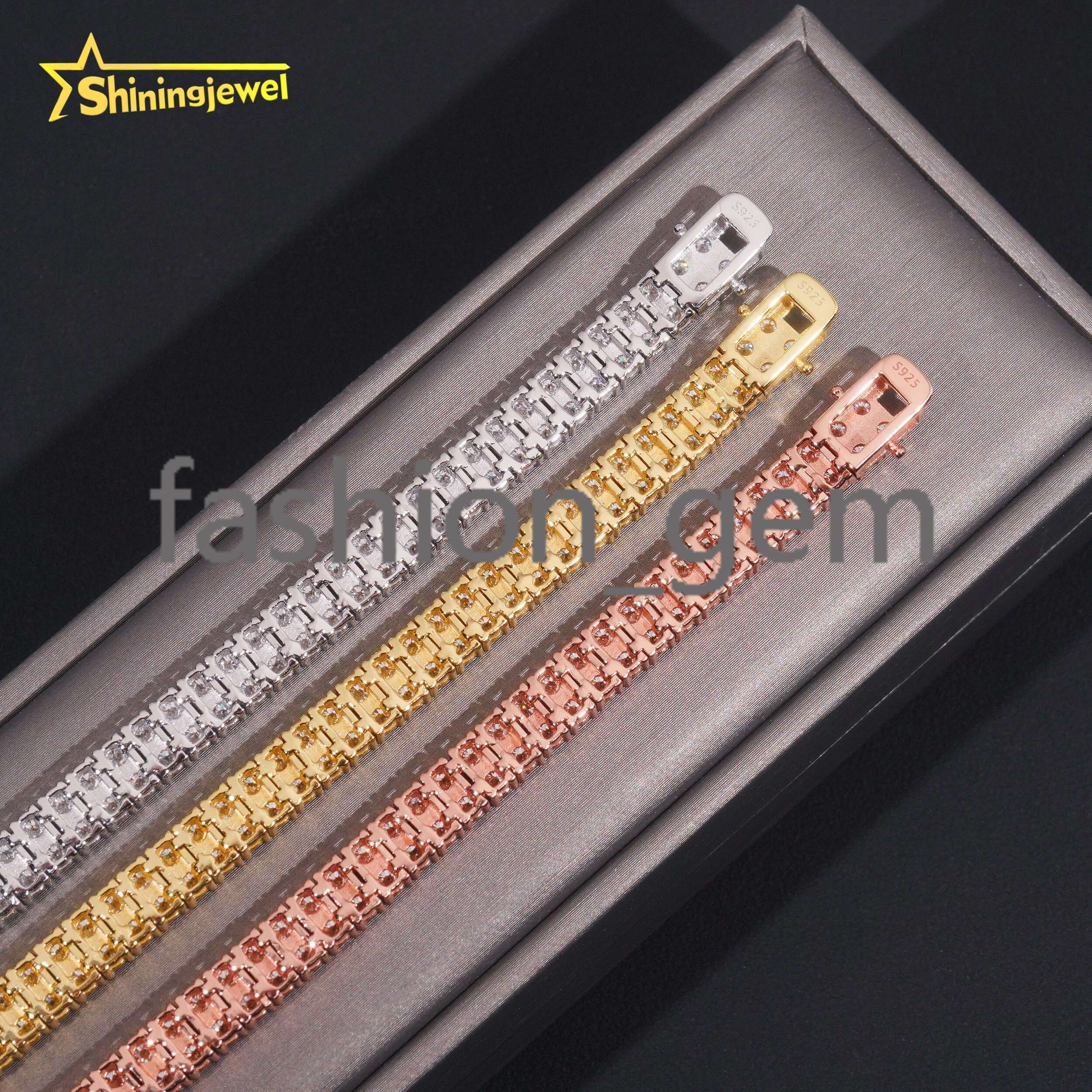 2rows VVS GRA Moissanite Tennis Bracelet Sterling Silver 925 Luxury Gold Plated Moissanite Hip Hop Tennis Chain Jewelry