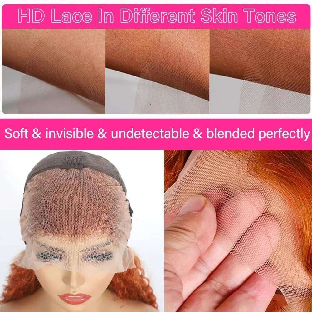 250% Density 13x4 Curly Orange Ginger Wig 13x6 Transparent HD Deep Wave Lace Front Frontal Human Hair Pre Plucked