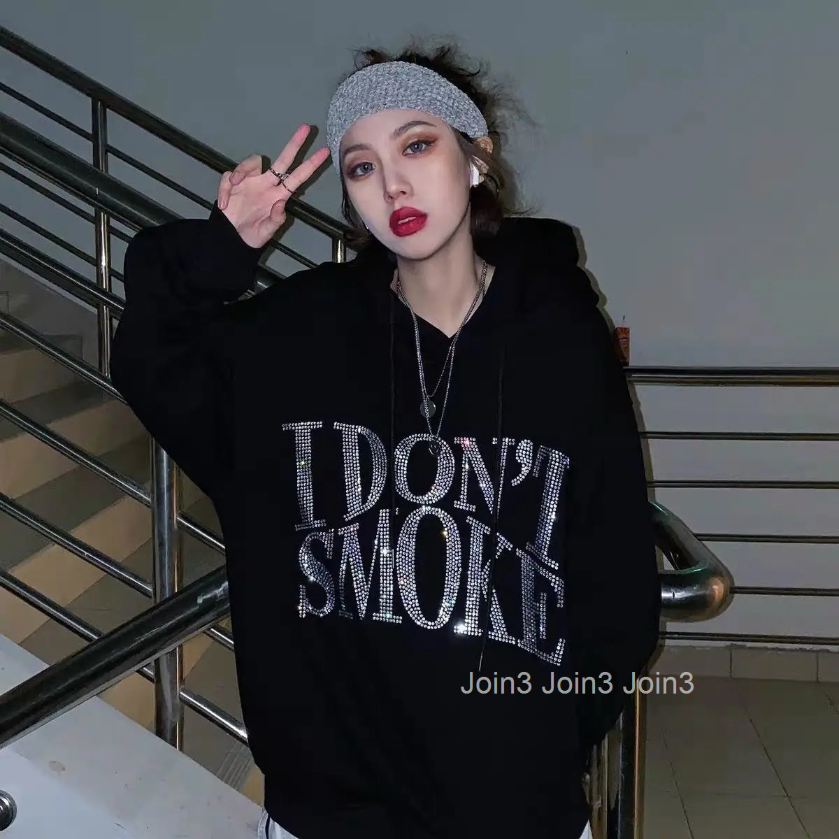 Graphic Black Sweatshirts for Women Rhinestone Sequin Grunge Glitter Hoodies Tops Female Clothes Hooded Sweat-shirt Essential E