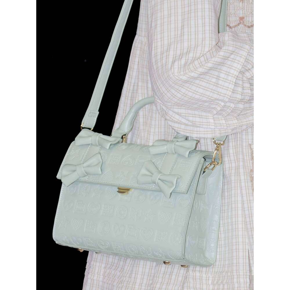 Original Lolita Sweetheart Chocolate Knurling Boston Handbag Sweet Girl Japanese Cute Retro Bow Shoulder Messenger Bag