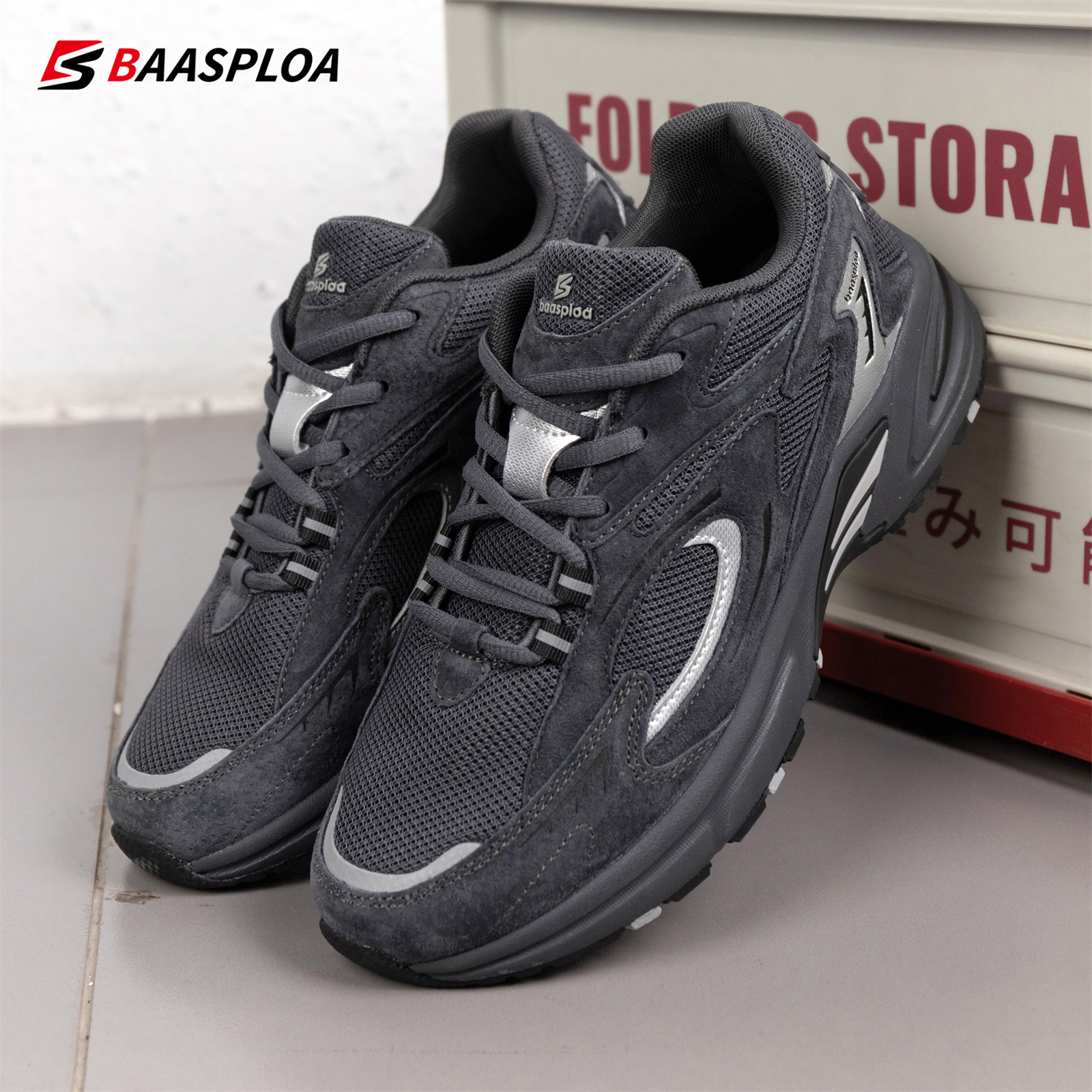 Baasploa Men Casual Sneakers New Mesh Breathable Retro Sport Shoes Male Comfort Lightweight Soft Walking Sneakers