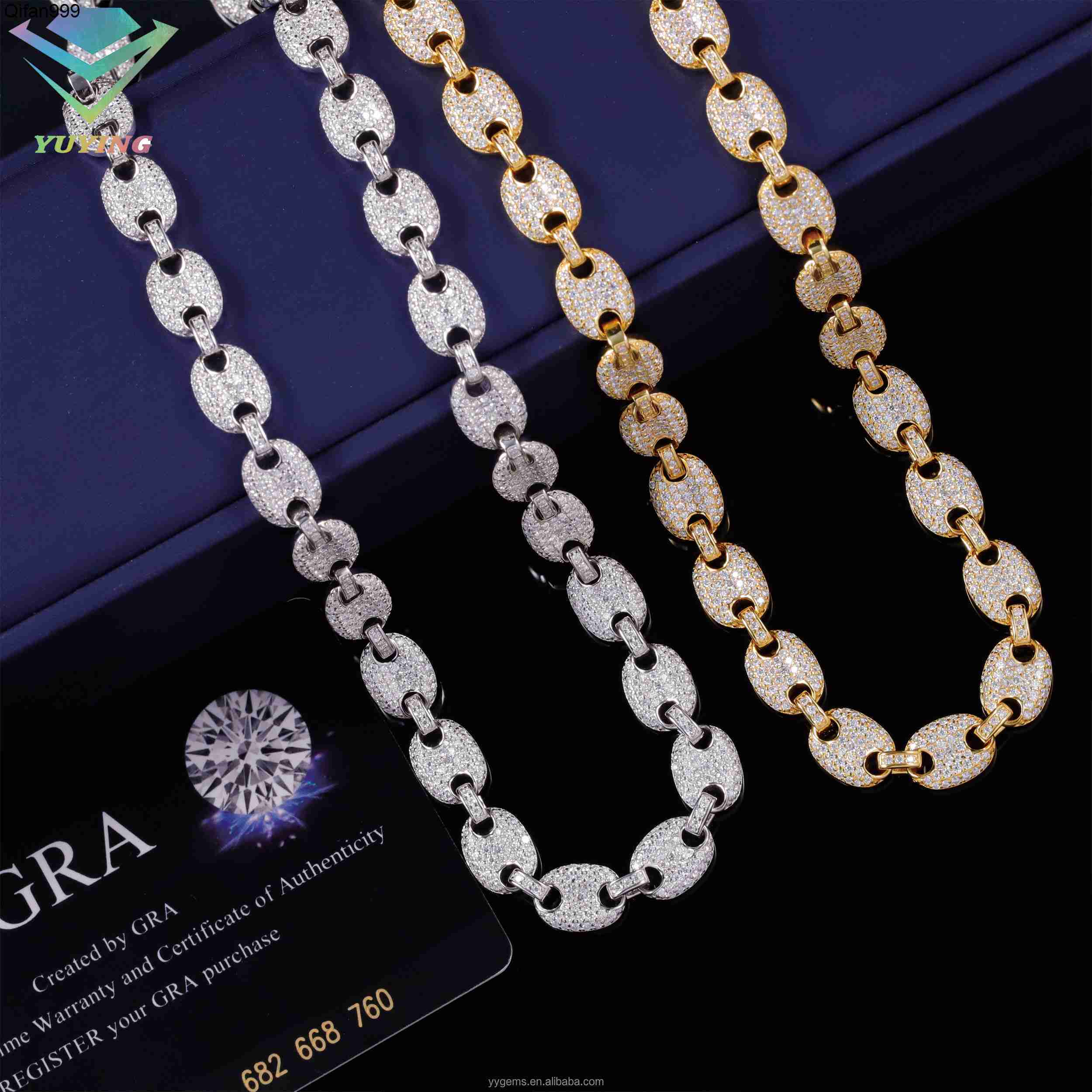 Handmade Solid 925 Sterling Silver Cubic Link Chain Miami Gold Plated for Mans VVS Moissanite Diamond Necklace Great Gift Party