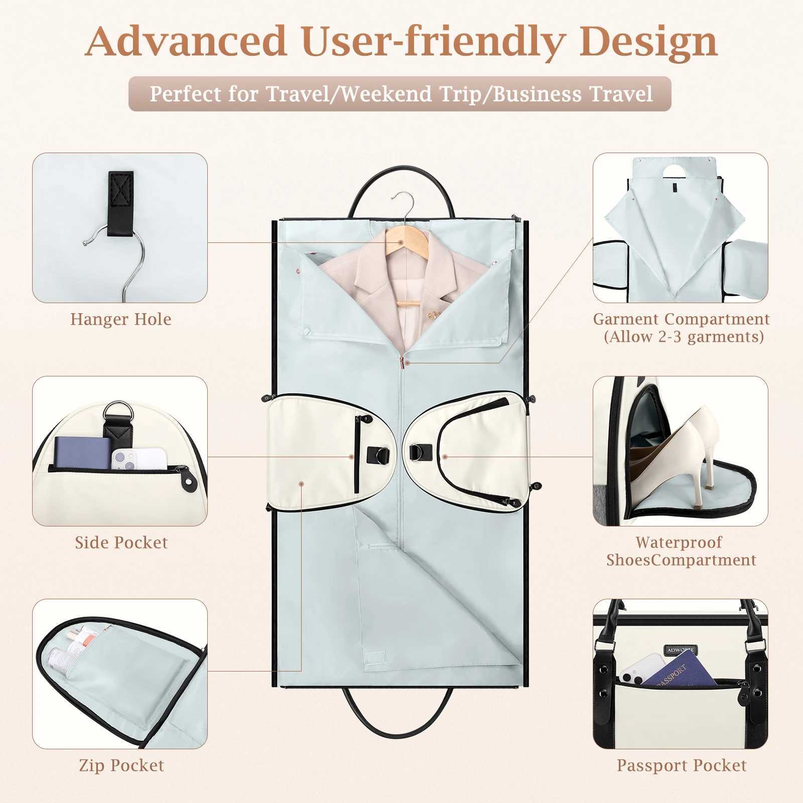 Travel Garment Bag Convertible Garment Duffel Bags Combo with Shoe Compartment Toiletry Bag Carry-On Weekend Overnight Bag W250618