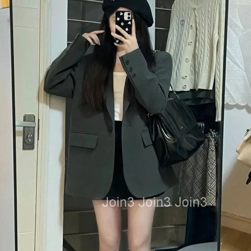 Jacket Gray Overcoat Coats for Women Spring Autumn Outerwears Korean Style Fashion 2025 New Arrivals In Sale Trench Blazer Woman